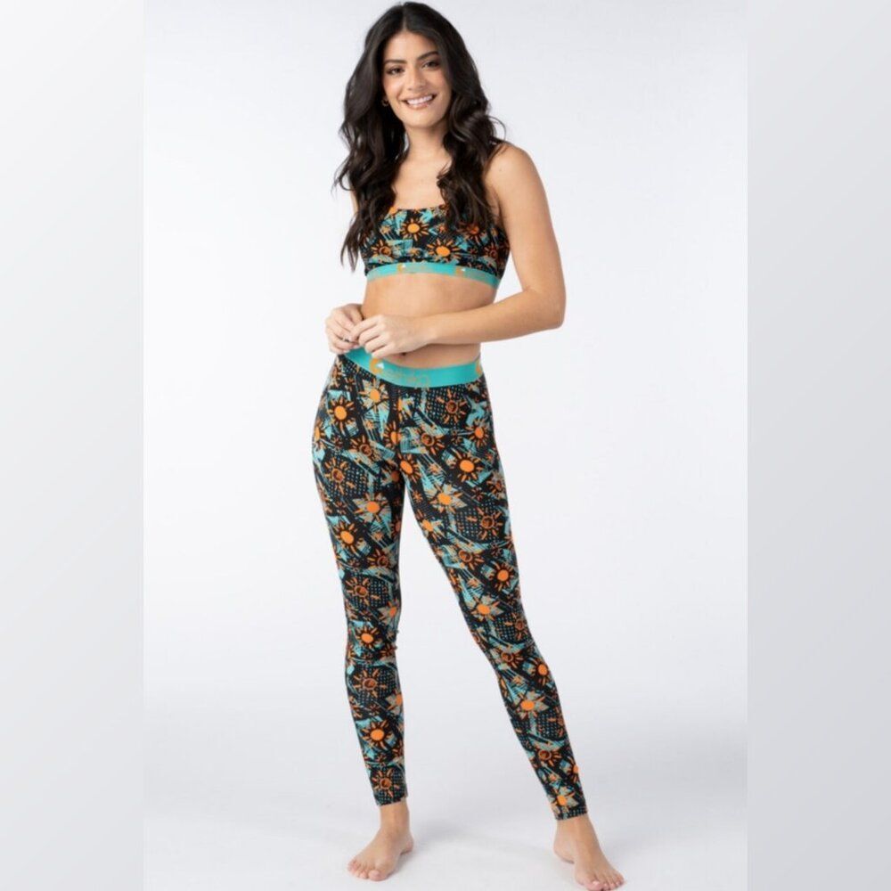 ETHIKA Summerdaze Leggings Activewear Workout Pants Abstract Sun Gym Sz S NEW